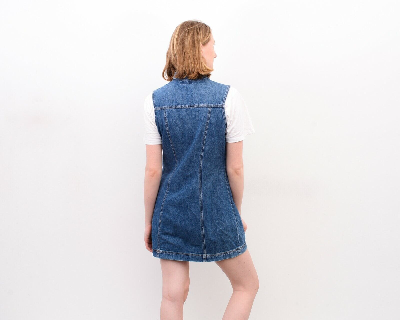 Other × Vintage 90's Zip Up Denim Mini Dress Summer Dress Sarafan Y2K Size M / US 6-8 / IT 42-44 - 5 Thumbnail
