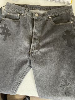 Chrome Hearts Levi’s 501 cross patched jeans in washed out black / grey  SZ:W32