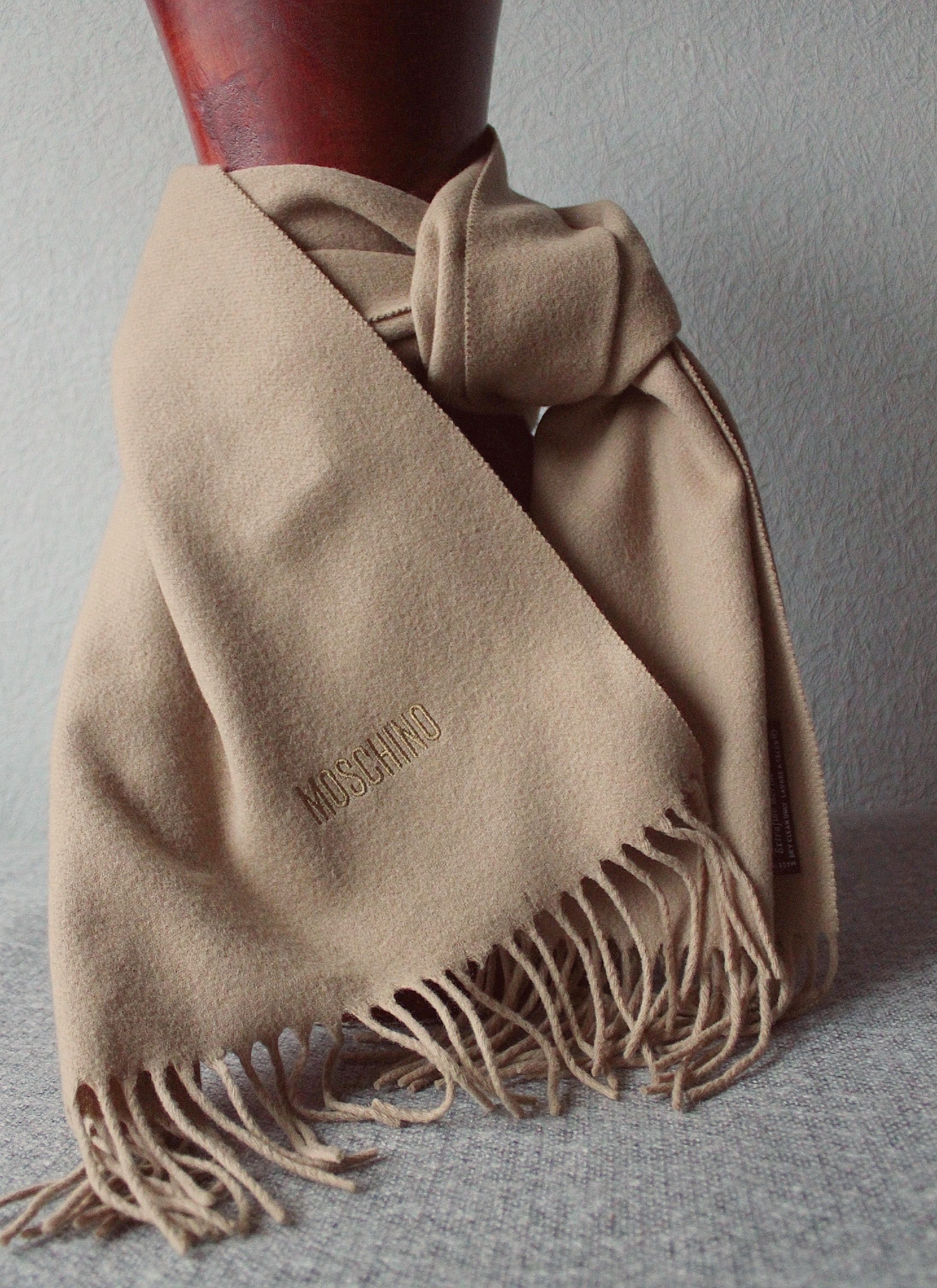 Moschino Vintage Camel Brown Long Scarf Extrafine Merino Wool Size ONE SIZE - 2 Thumbnail