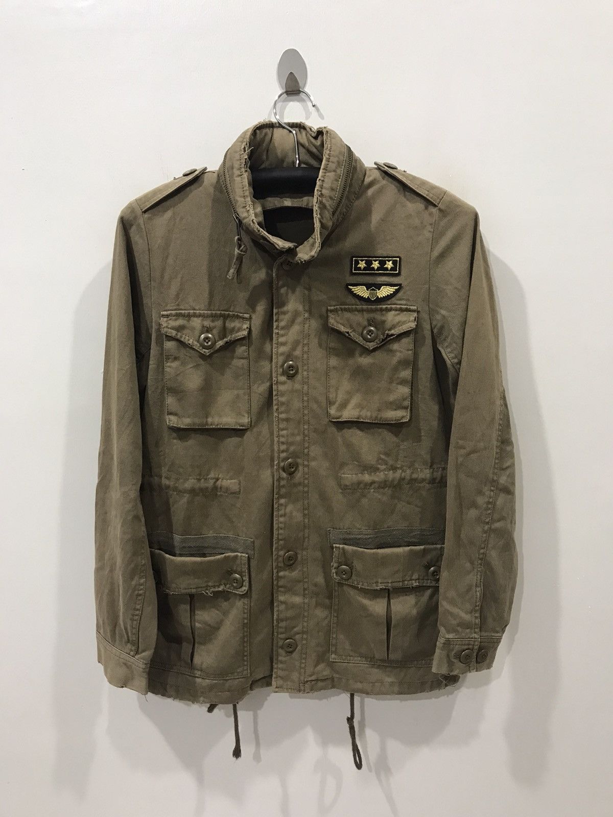 image of Distressed Denim x Military Military 65 Design Distressed Jacket in Military Green (Size XS)