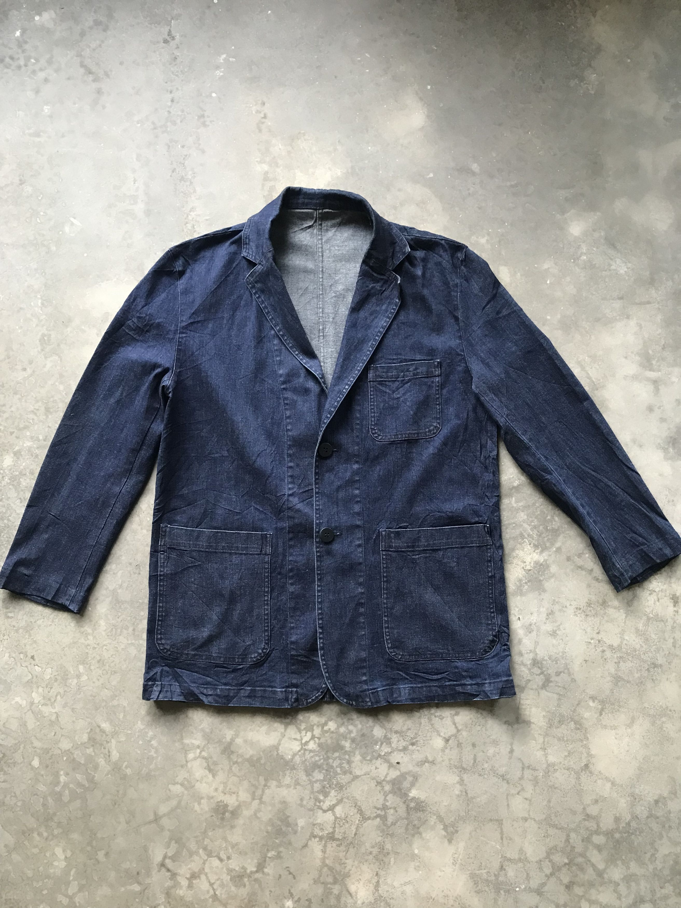 image of Navy Blue Japan Indigo Stretchable Chore Jacket, Men's (Size Medium)