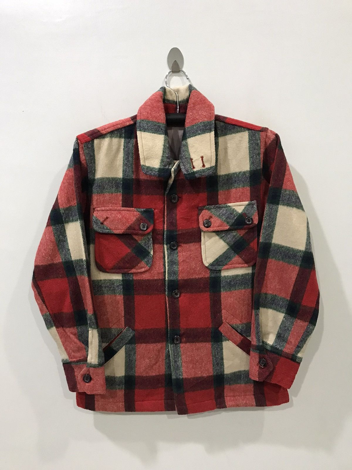 Vintage Plaid Wool Multipockets Jacket