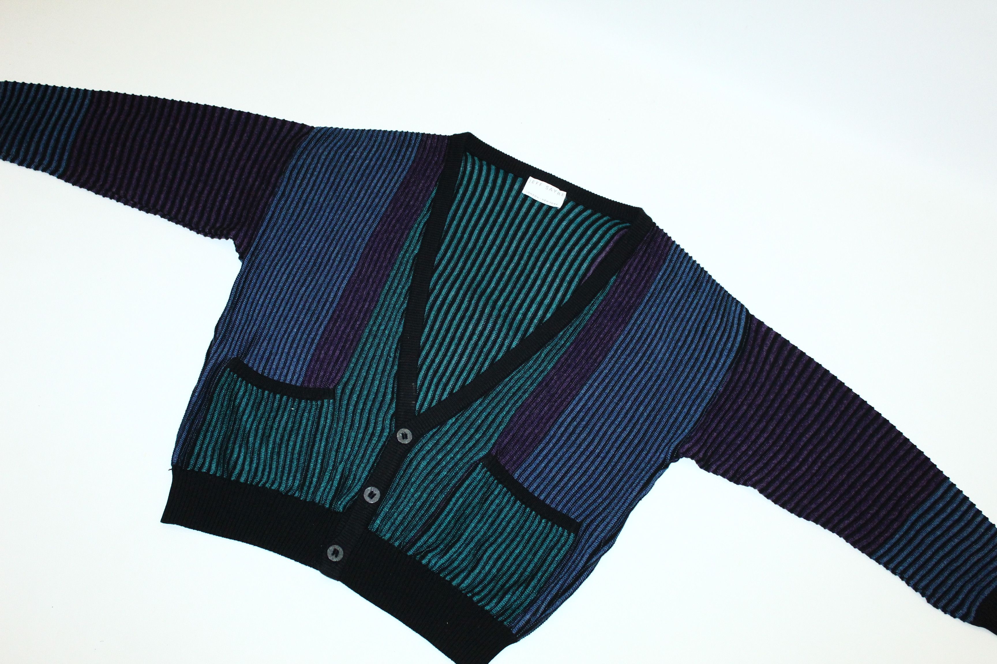 Japanese Brand RARE VTG💥 JEFF SAYRE Gradient Rib Knit Oversize Cardigan Size US XL / EU 56 / 4 - 3 Thumbnail
