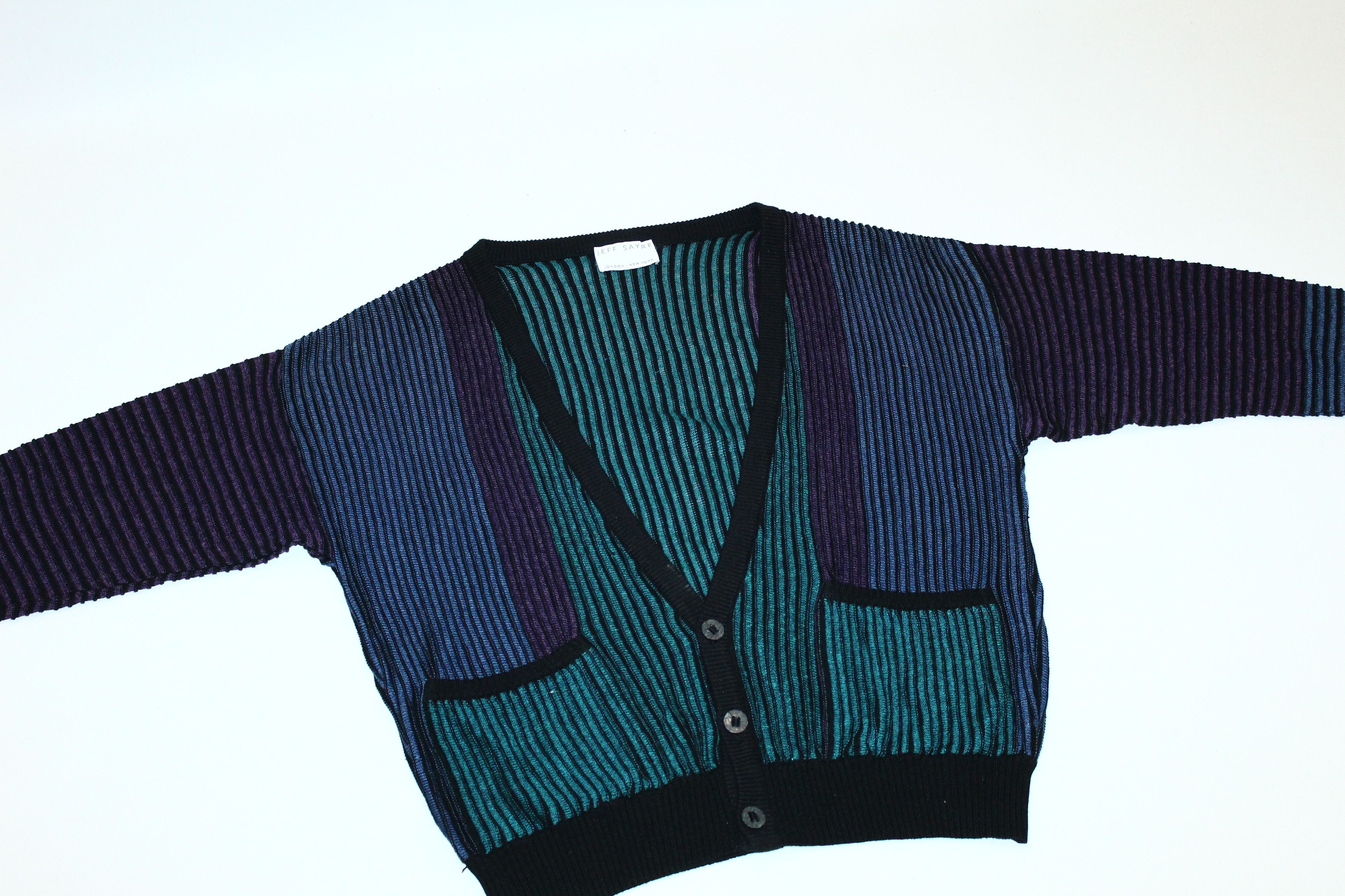 Japanese Brand RARE VTG💥 JEFF SAYRE Gradient Rib Knit Oversize Cardigan Size US XL / EU 56 / 4 - 4 Thumbnail