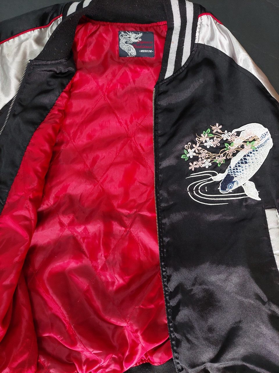 Vintage Sukajan Karakuri Jacket Koi Fish Embroidery Japan