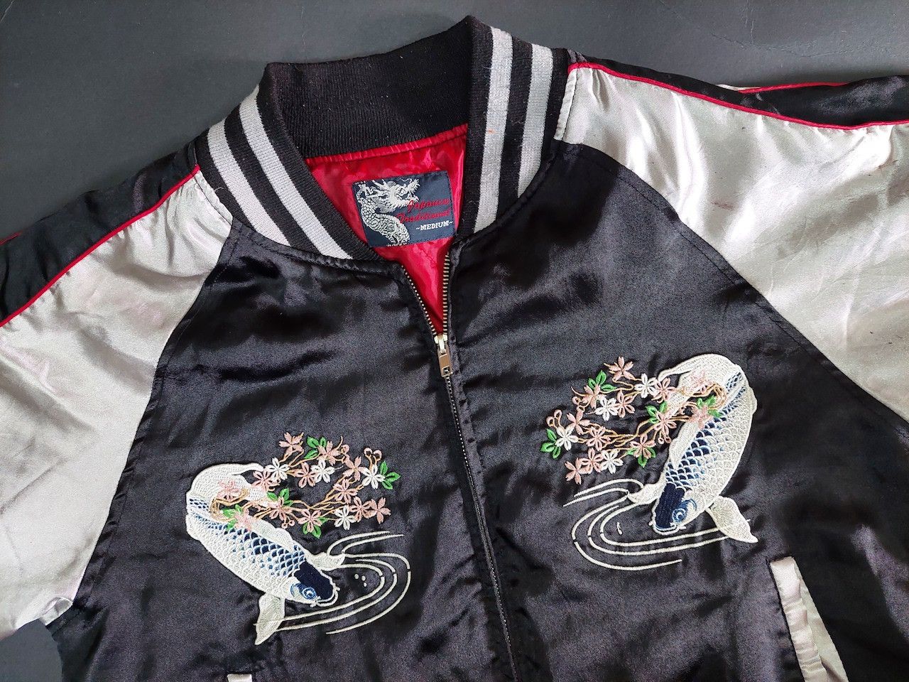 Vintage Sukajan Karakuri Jacket Koi Fish Embroidery Japan