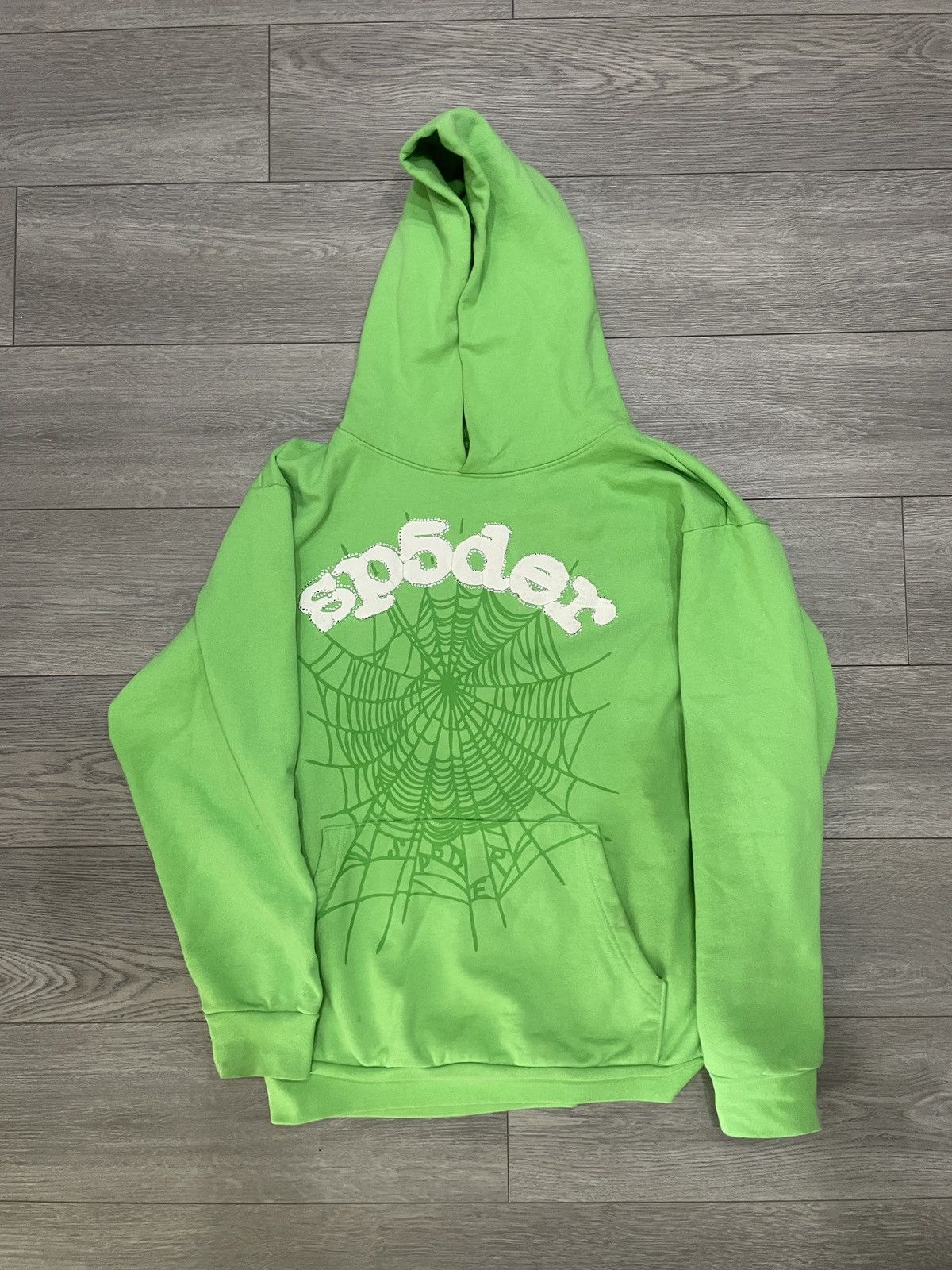 Spider Worldwide SP5DR Spider Worldwide Green Web Rhinestone Hoodie ...