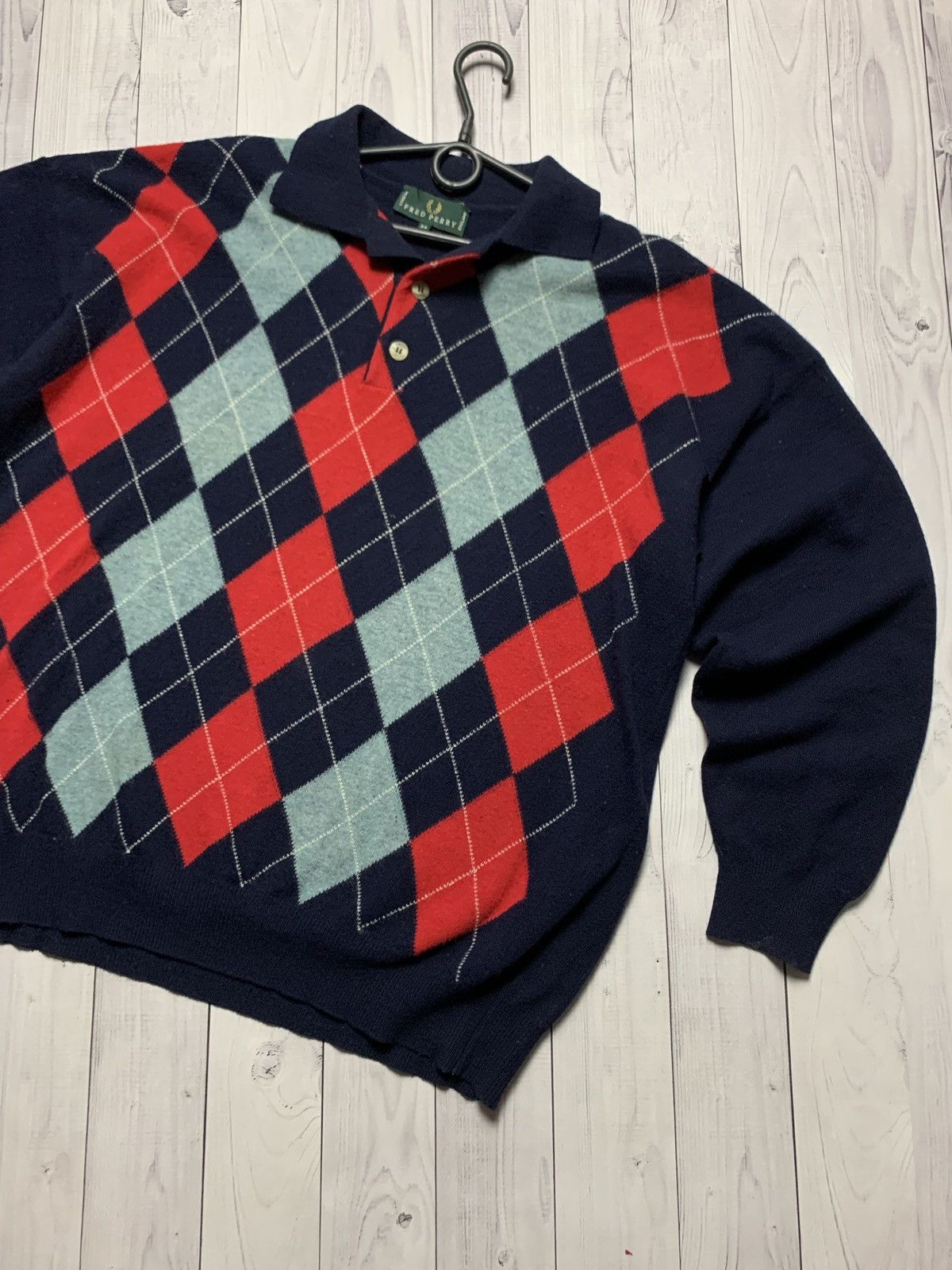 Fred Perry × Vintage Vintage Fred Perry diamond sweater long sleeve size M/L Size US L / EU 52-54 / 3 - 2 Thumbnail