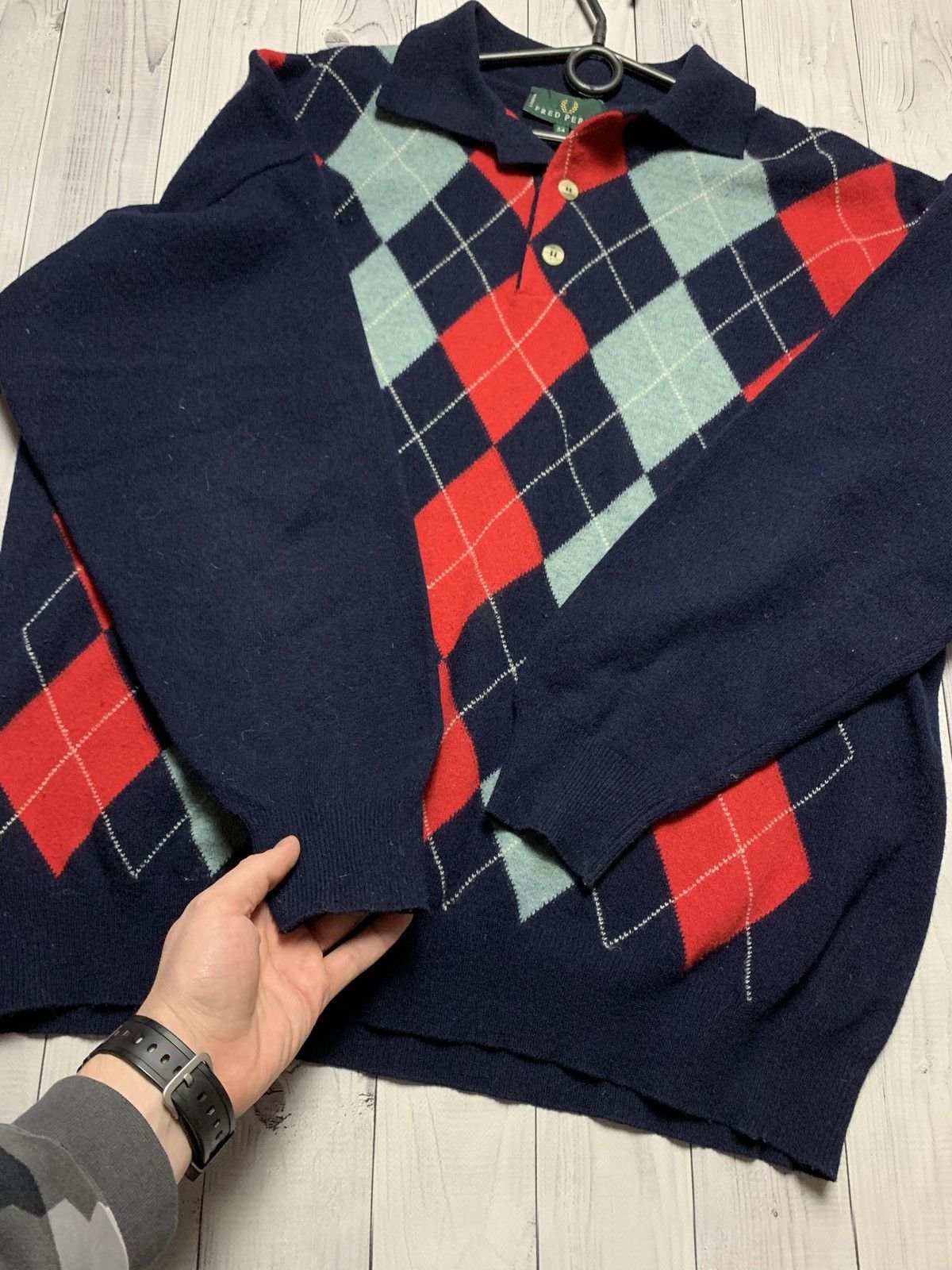Fred Perry × Vintage Vintage Fred Perry diamond sweater long sleeve size M/L Size US L / EU 52-54 / 3 - 8 Thumbnail