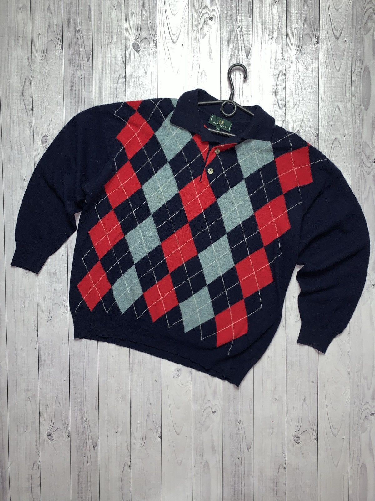 Fred Perry × Vintage Vintage Fred Perry diamond sweater long sleeve size M/L Size US L / EU 52-54 / 3 - 1 Thumbnail