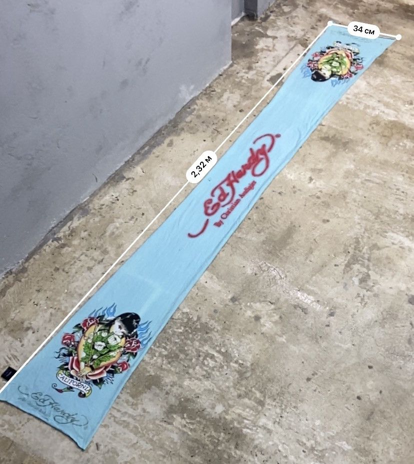Christian Audigier ED HARDY AMAZING BIG VINTAGE BABY BLUE RARE SCARF - № 4027 Size ONE SIZE - 7 Thumbnail