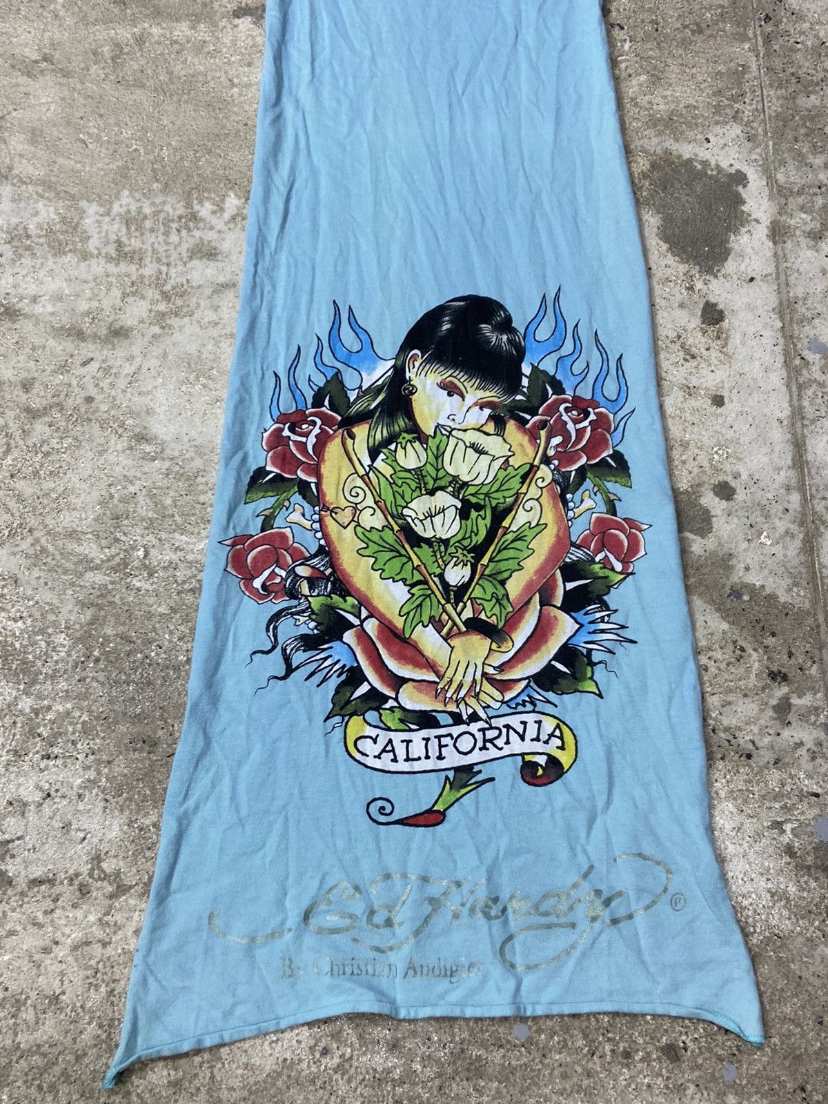Christian Audigier ED HARDY AMAZING BIG VINTAGE BABY BLUE RARE SCARF - № 4027 Size ONE SIZE - 2 Thumbnail