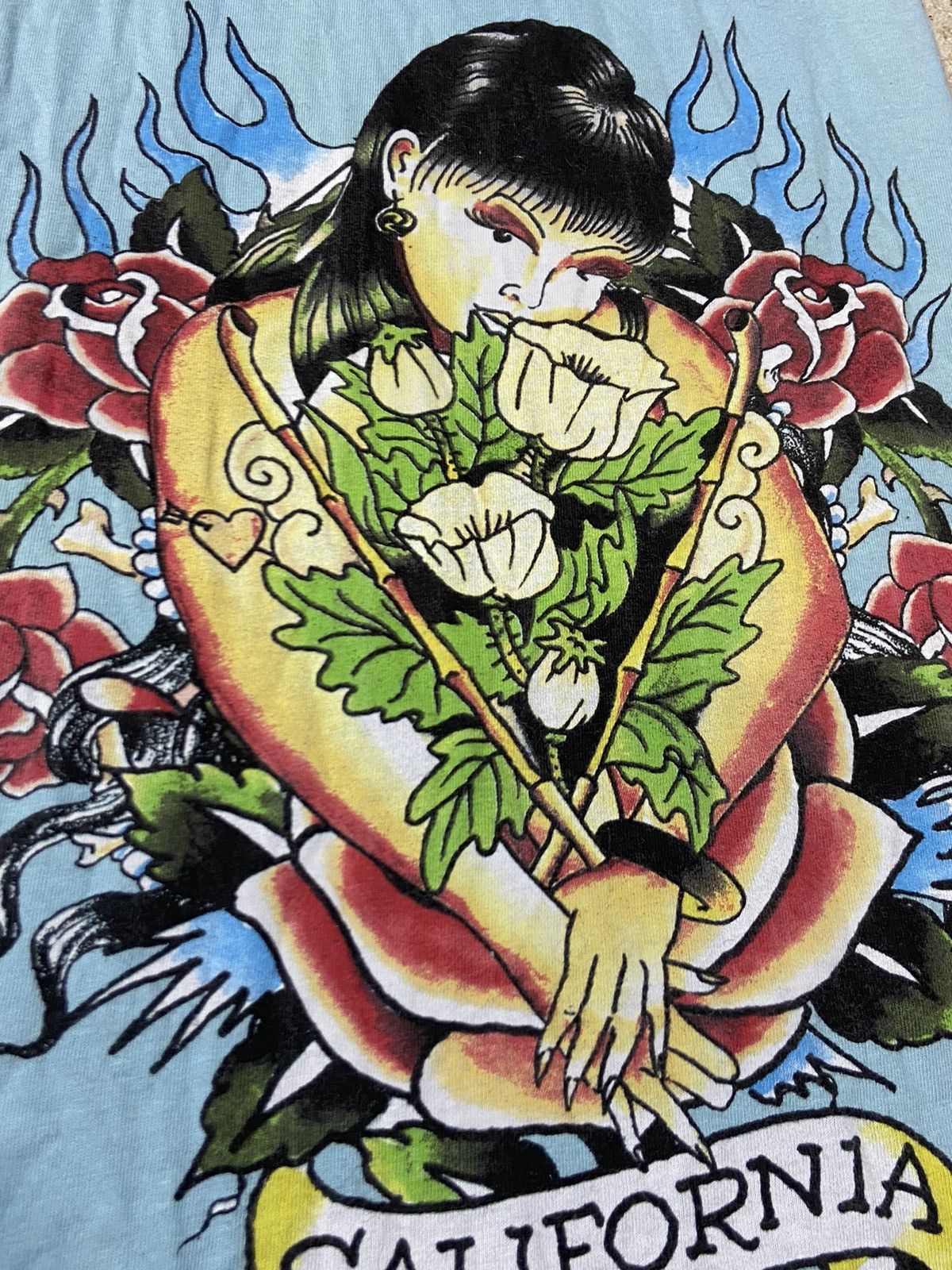 Christian Audigier ED HARDY AMAZING BIG VINTAGE BABY BLUE RARE SCARF - № 4027 Size ONE SIZE - 6 Thumbnail