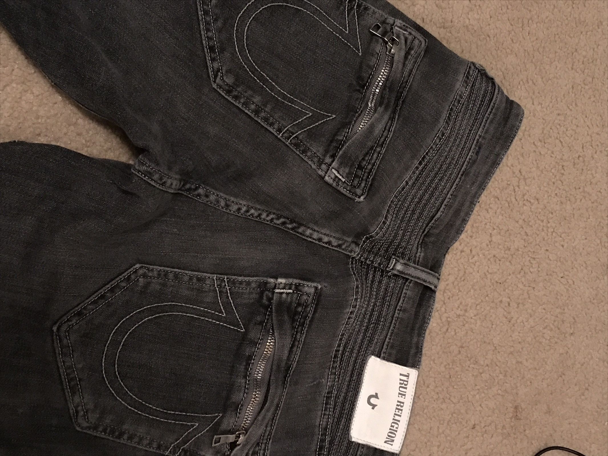 True Religion True Religion Gray Black Moto Biker Jeans Skinny Rocco Size 28 Grailed