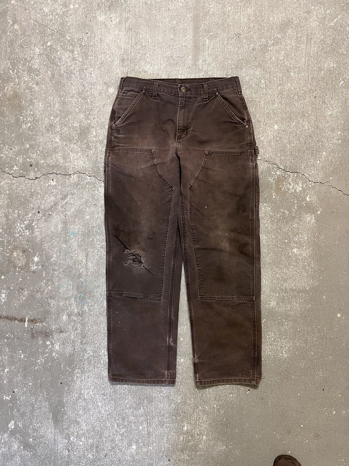 Vintage Faded Carhartt Dark Brown Double Knee Work Pants Vintage | Grailed