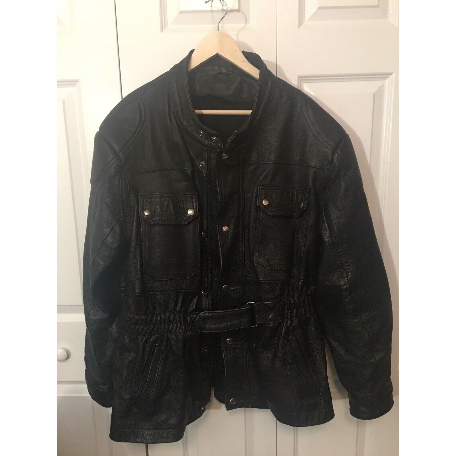 Image of Unkwn Vintage Heavy Black Leather Men’S Size 54 Motorcycle Jacket, Men's