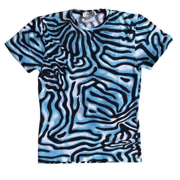 Versace Vintage SS 2000 Versace Blue Zebra Print T Shirt Size S / US 4 / IT 40 - 1 Thumbnail