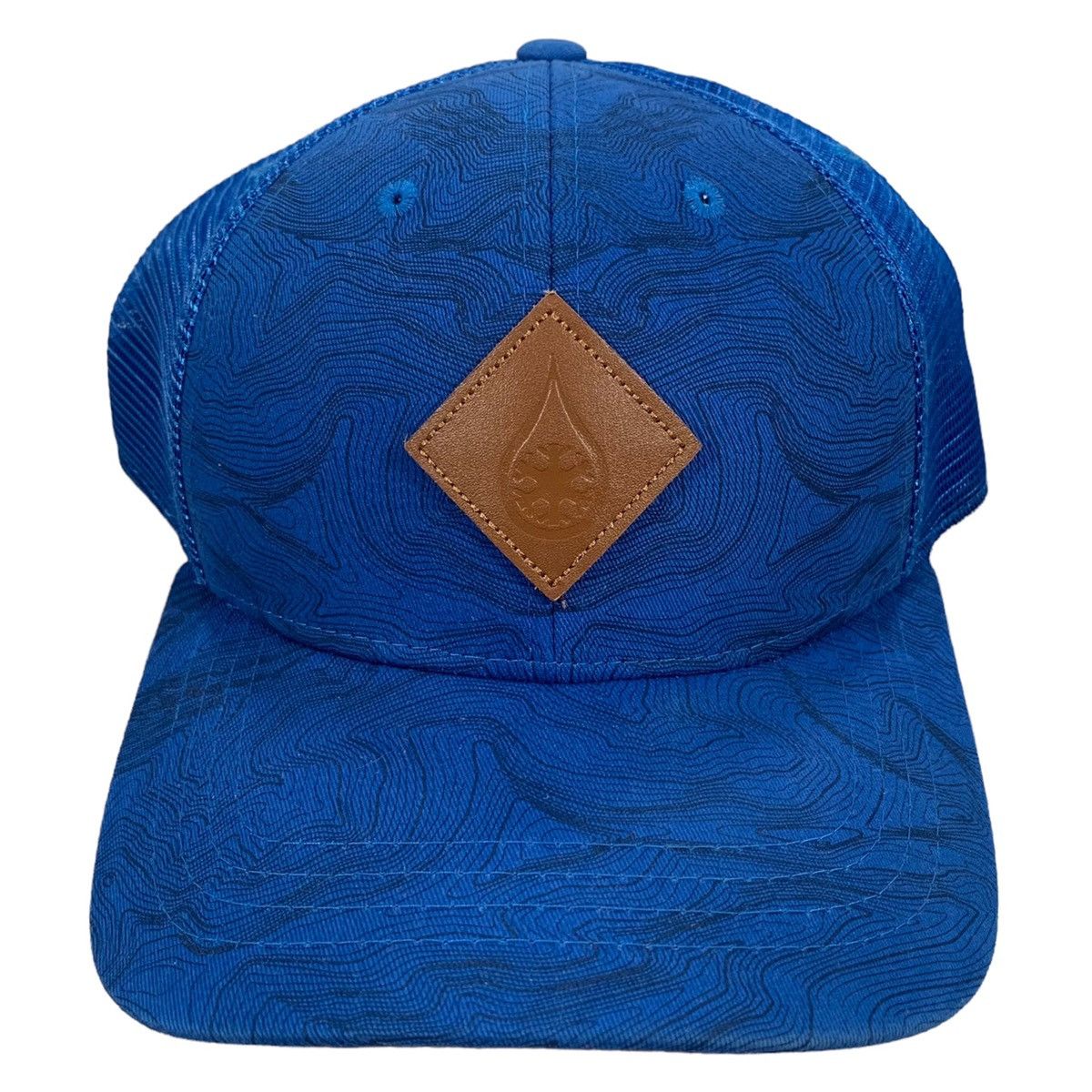 Vintage Kind Design Blue Red & Brown Leather Patch Snapback Hat Size ONE SIZE - 1 Thumbnail