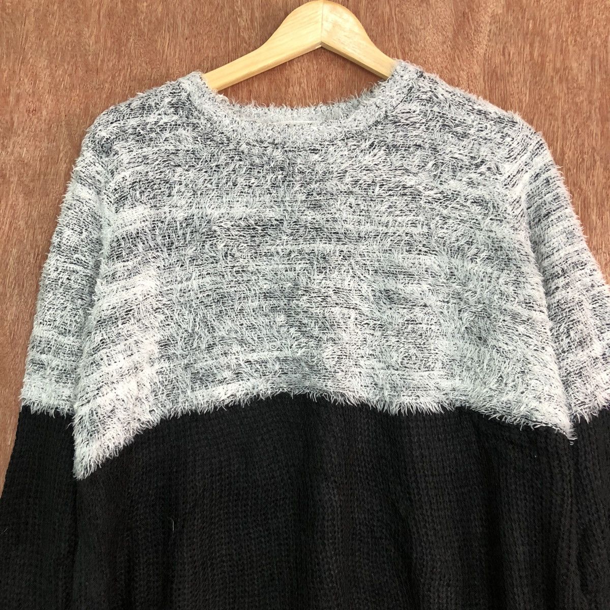Homespun Knitwear × Japanese Brand Blue Strive Striped black white Mohair Knitwear #c350 Size US L / EU 52-54 / 3 - 8 Thumbnail
