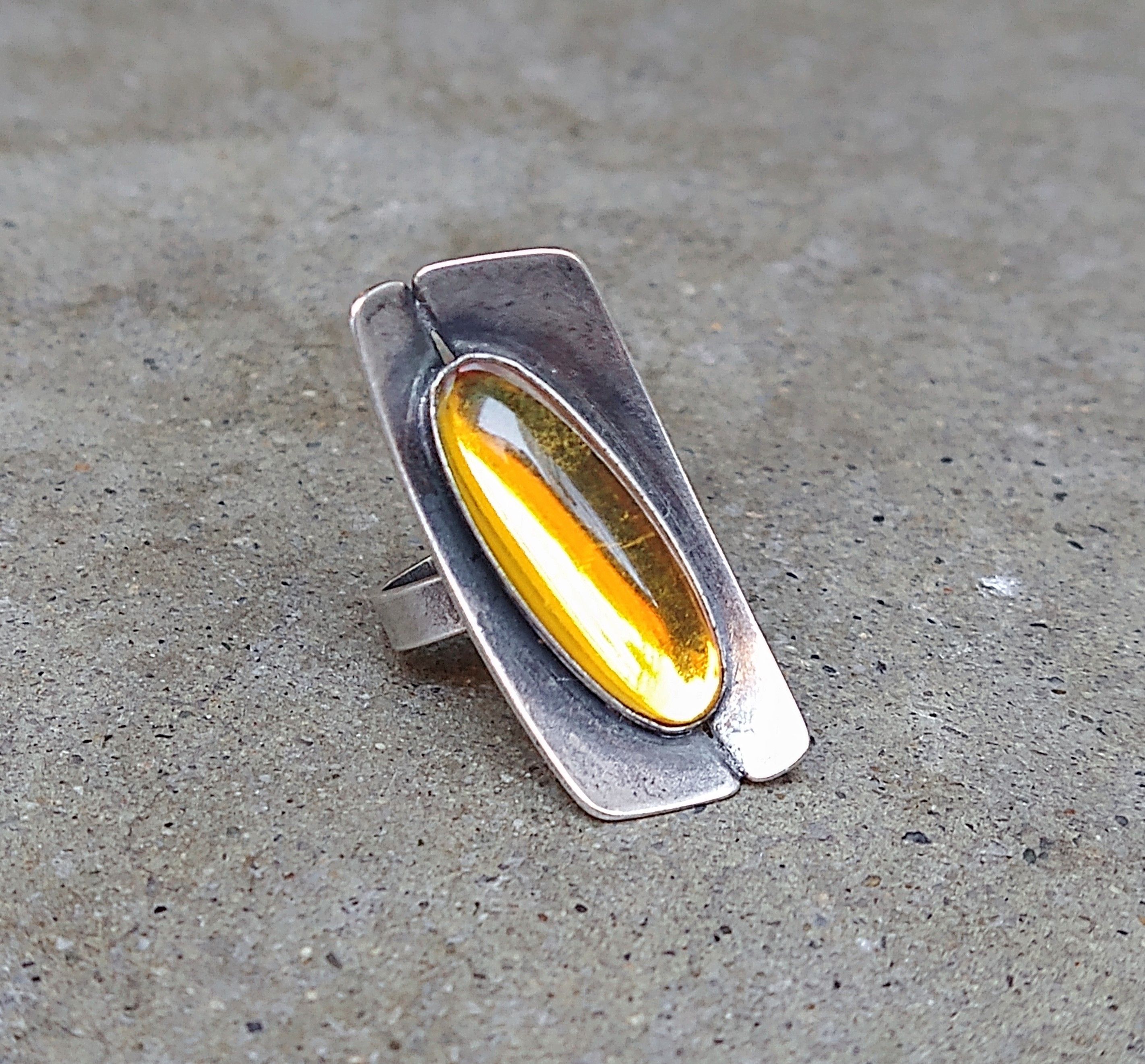 Vintage Ring Size 5.5 Steel Yellow Avant Garde Modern
