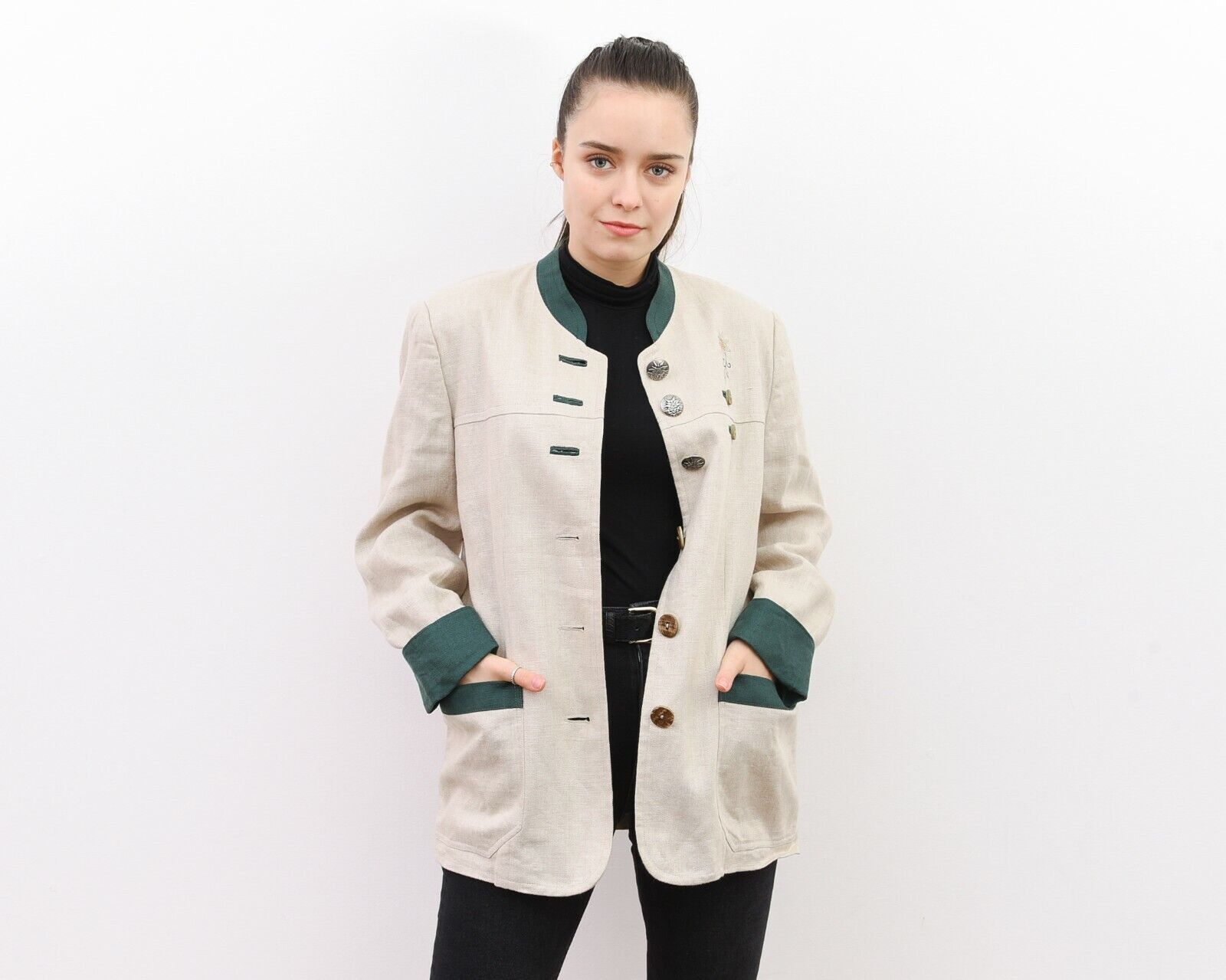 Vintage H Moser Linen Trachten Blazer Jacket Octoberfest Coat Size M / US 6-8 / IT 42-44 - 1 Thumbnail