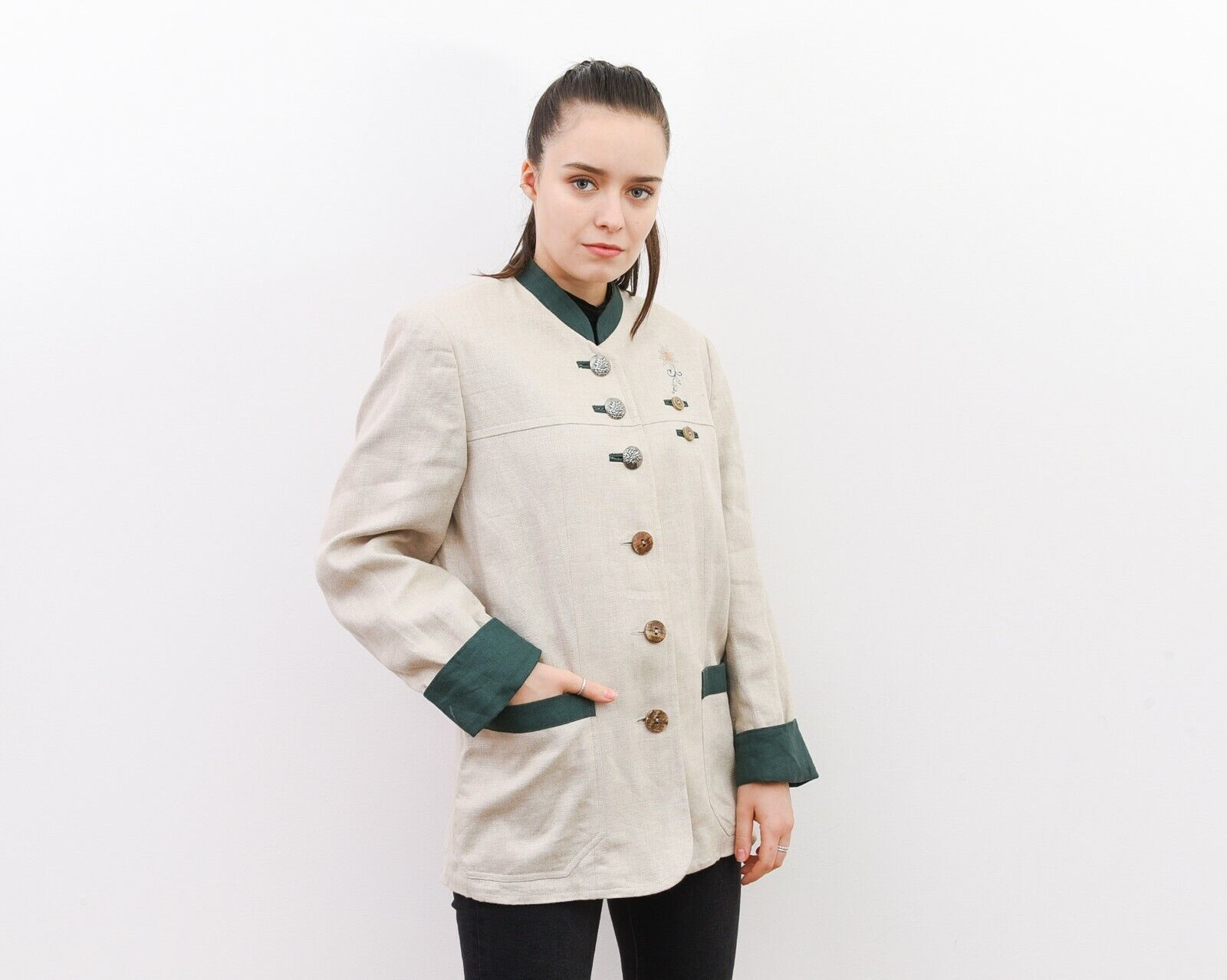 Vintage H Moser Linen Trachten Blazer Jacket Octoberfest Coat Size M / US 6-8 / IT 42-44 - 2 Thumbnail