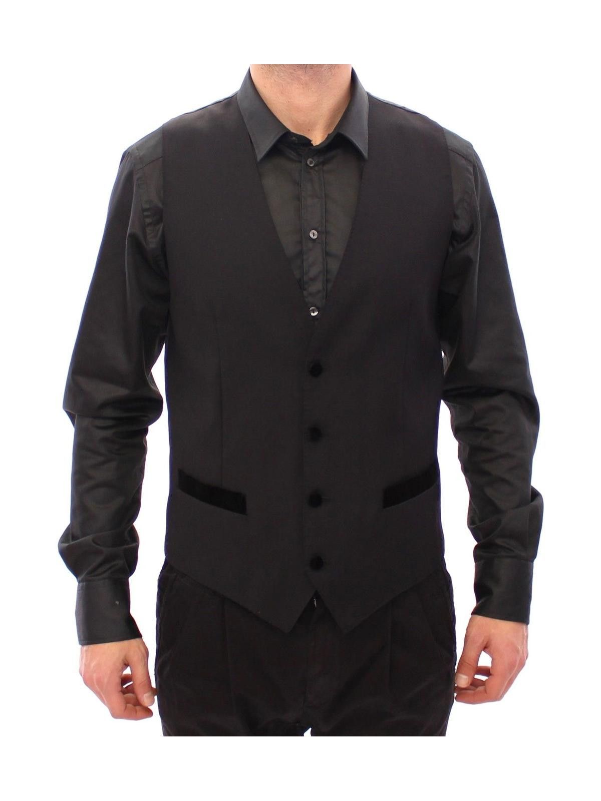 Dolce & Gabbana Black Wool Formal Dress Men Waistcoat Vest