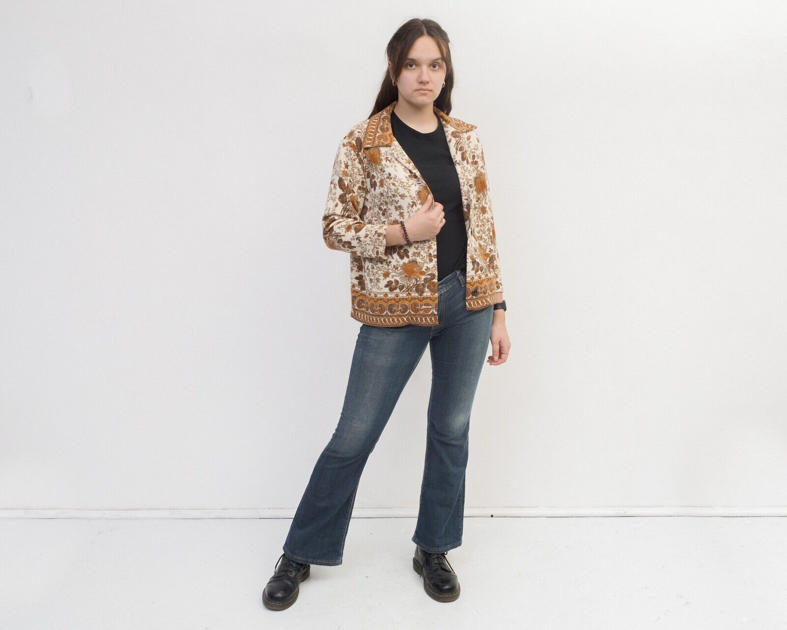 Other × Vintage Sieger Wool Floral Pattern Blouse Shirt Top Button Cropped Size L / US 10 / IT 46 - 2 Thumbnail