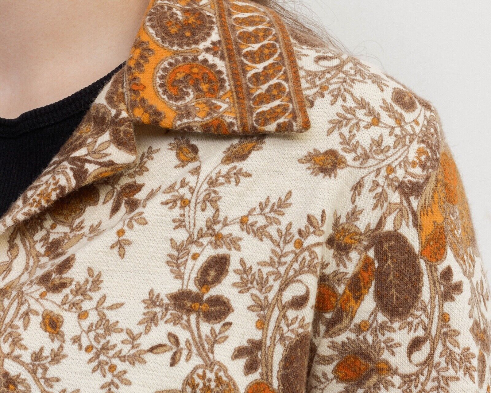 Other × Vintage Sieger Wool Floral Pattern Blouse Shirt Top Button Cropped Size L / US 10 / IT 46 - 4 Thumbnail
