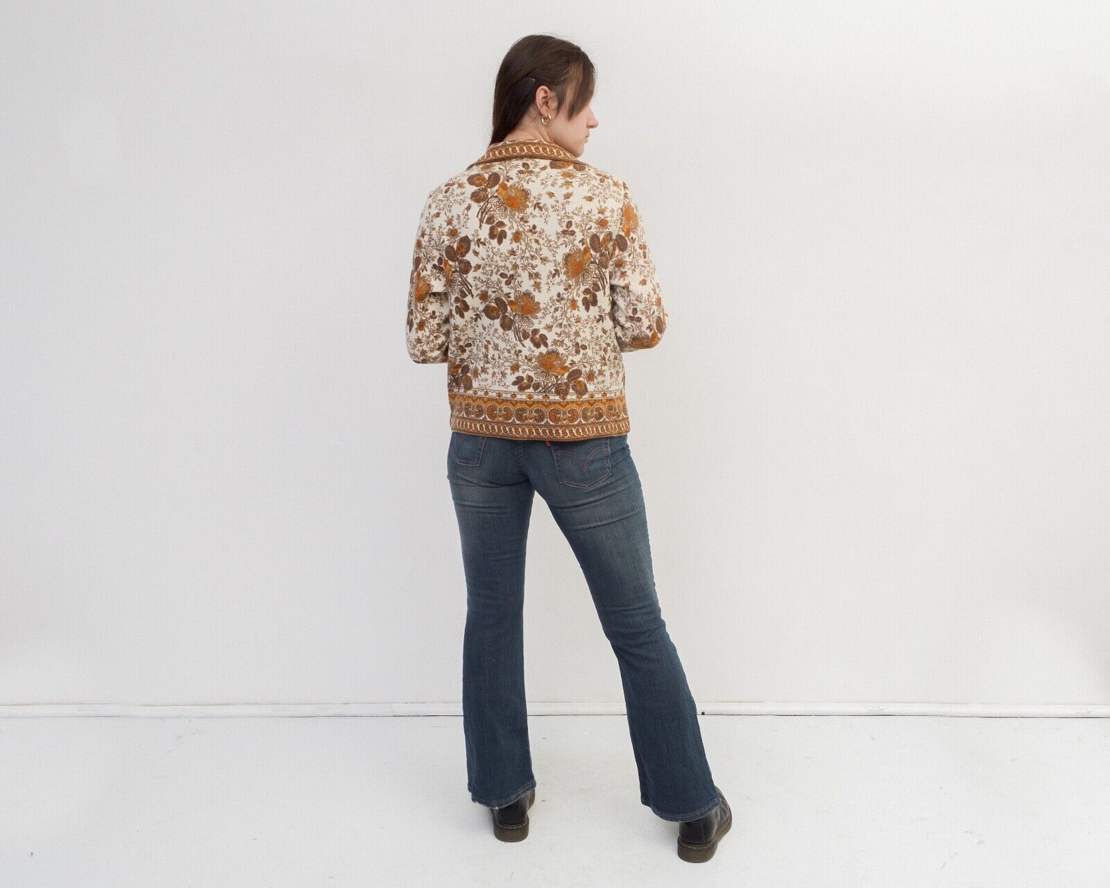 Other × Vintage Sieger Wool Floral Pattern Blouse Shirt Top Button Cropped Size L / US 10 / IT 46 - 6 Thumbnail