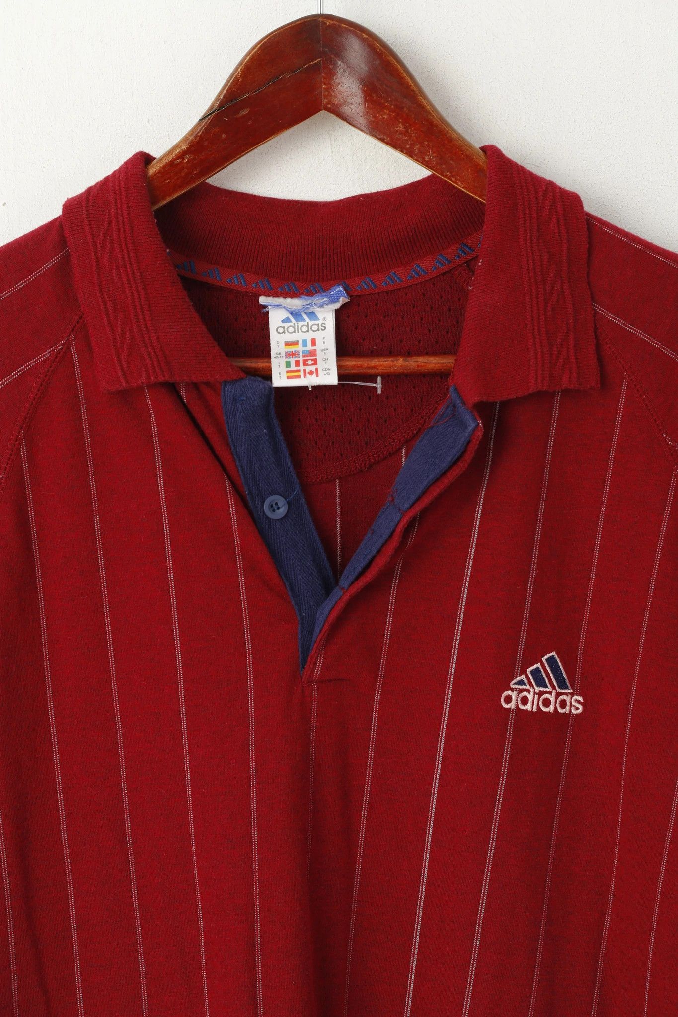 Adidas Adidas Men L Polo Shirt Maroon Striped Cotton Vintage 5867 Size US L / EU 52-54 / 3 - 3 Thumbnail