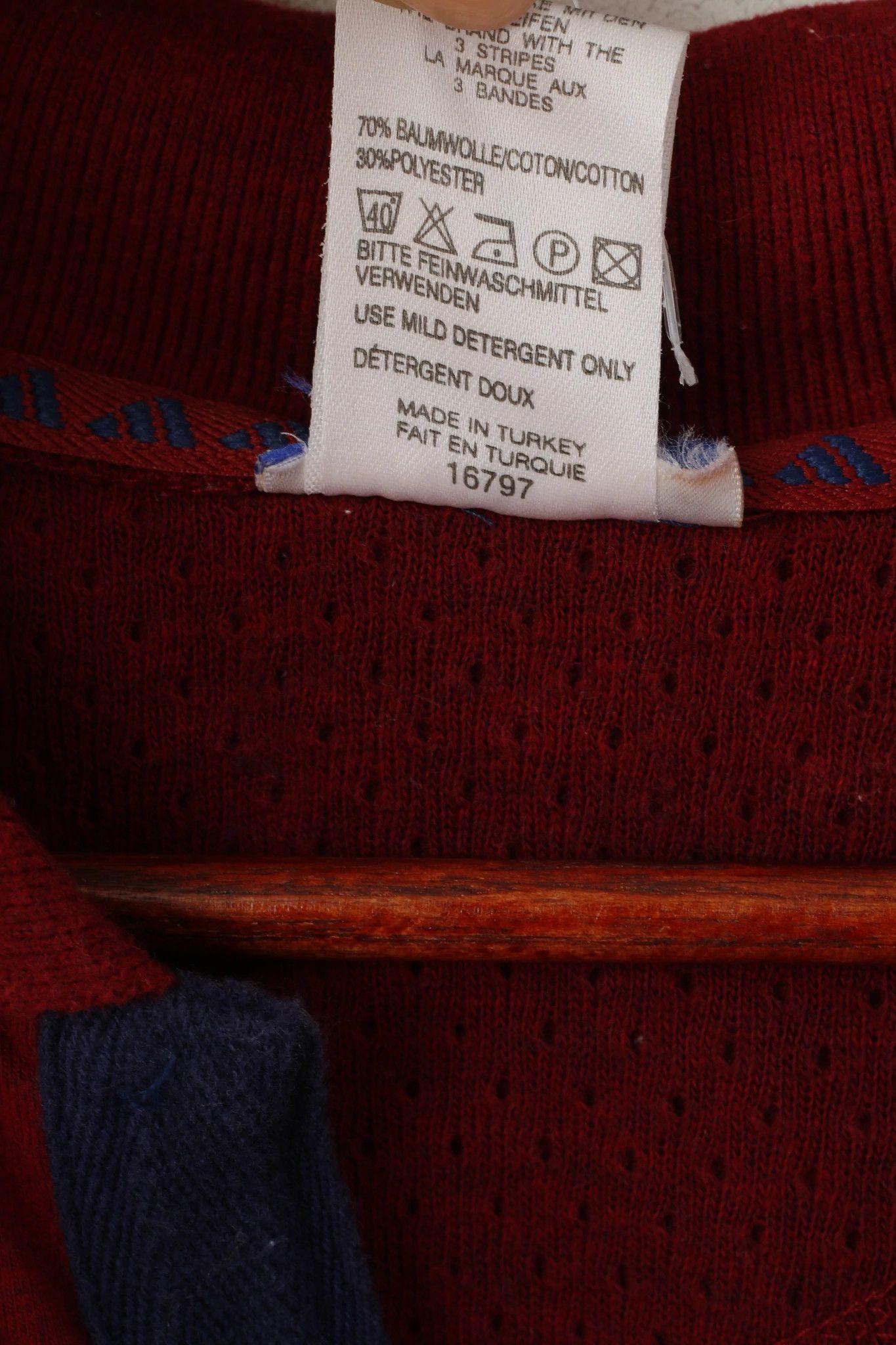 Adidas Adidas Men L Polo Shirt Maroon Striped Cotton Vintage 5867 Size US L / EU 52-54 / 3 - 6 Thumbnail
