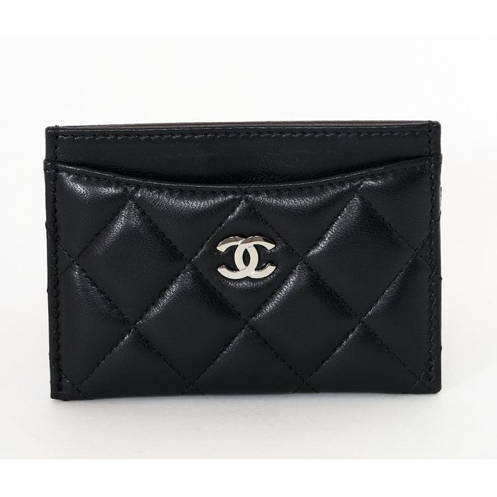 Chanel Chanel Black Lambskin Silver CC Credit Card Holder Wallet
