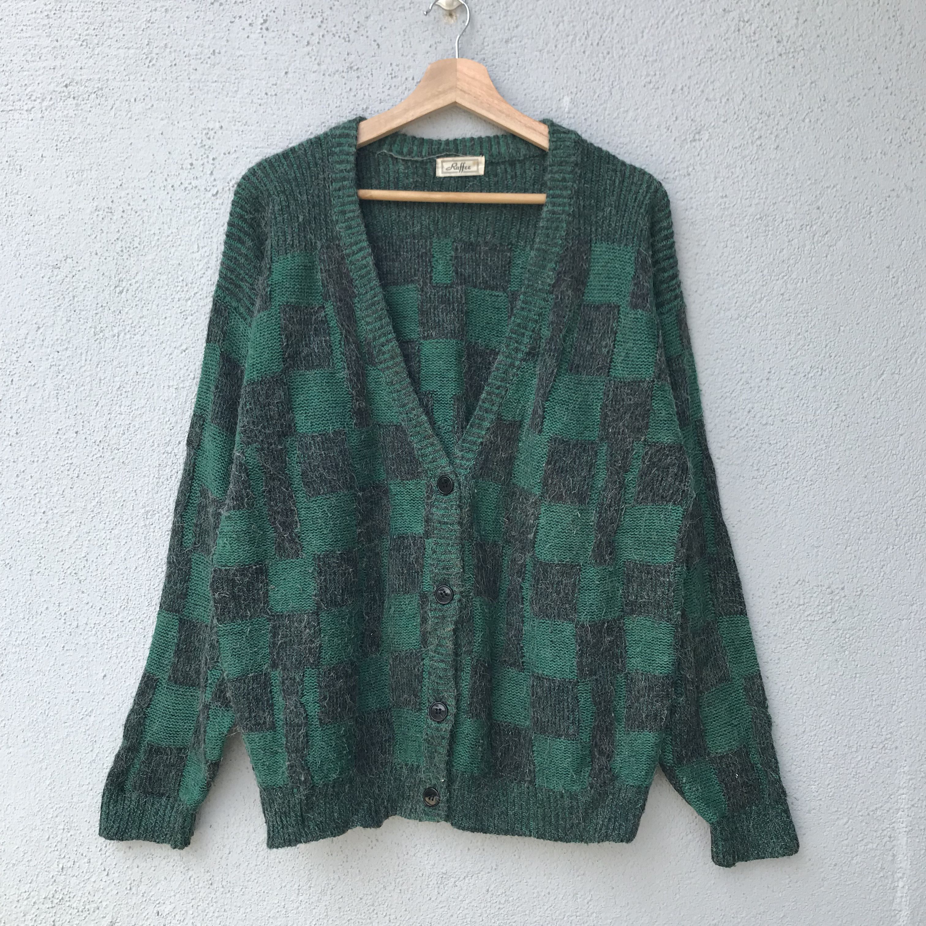 Vintage Raffee Checkered Jumper Knit Cardigan Sweater