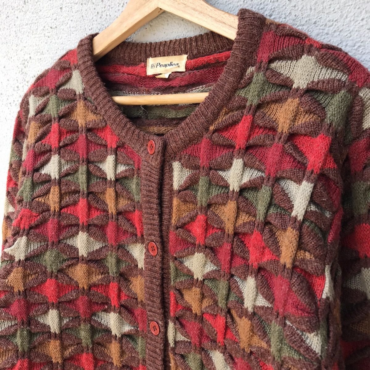 Aran Isles Knitwear Vintage Peapliea Multicoloure Embossed Knit Sweater Cardigan Size US M / EU 48-50 / 2 - 7 Thumbnail