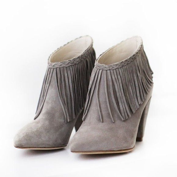 Anine Bing Anine Bing Irmelin Suede Fringe Ankle Boots Gray Size