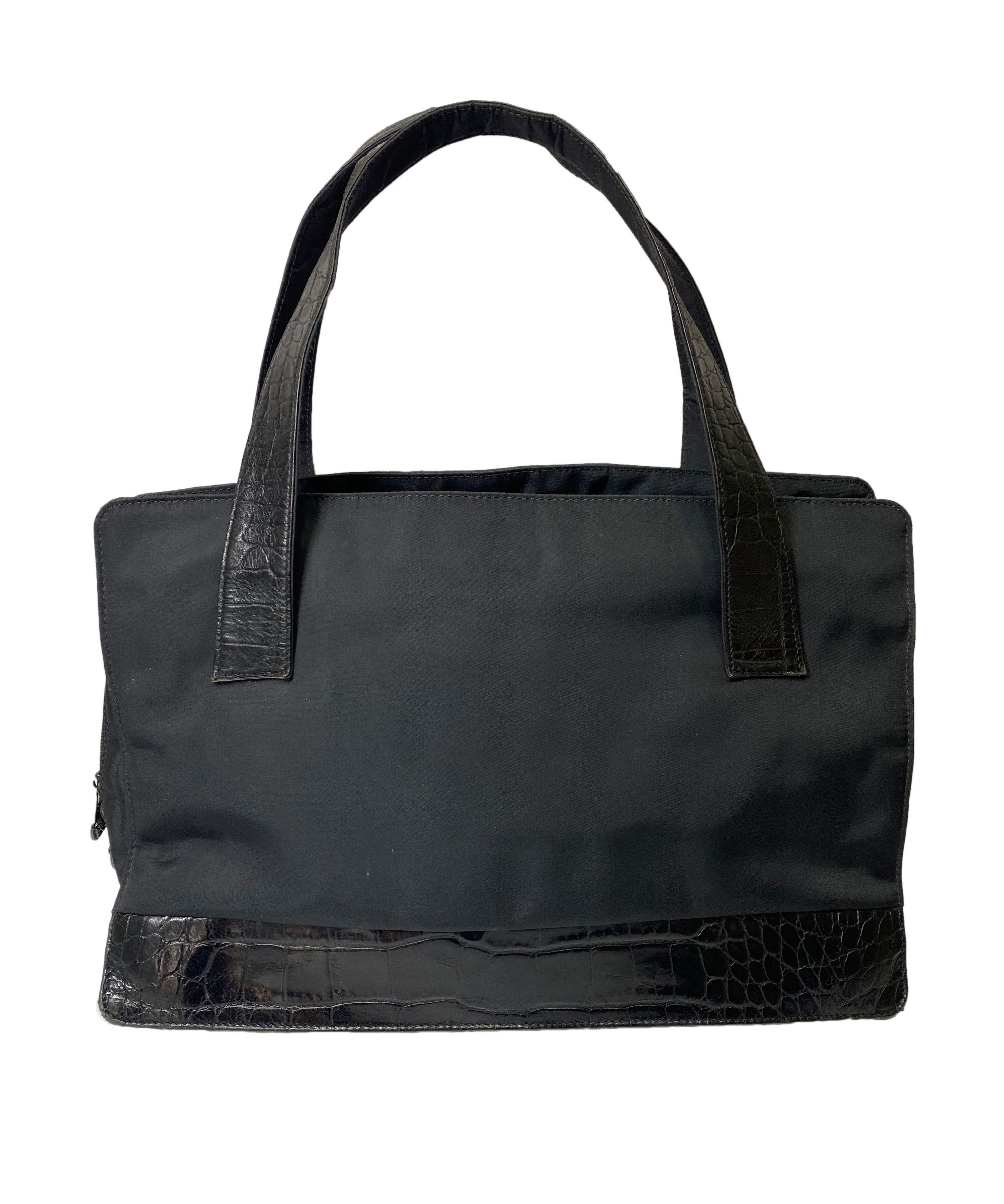 Gianni Versace Black Nylon Medusa Head Handbag Bag