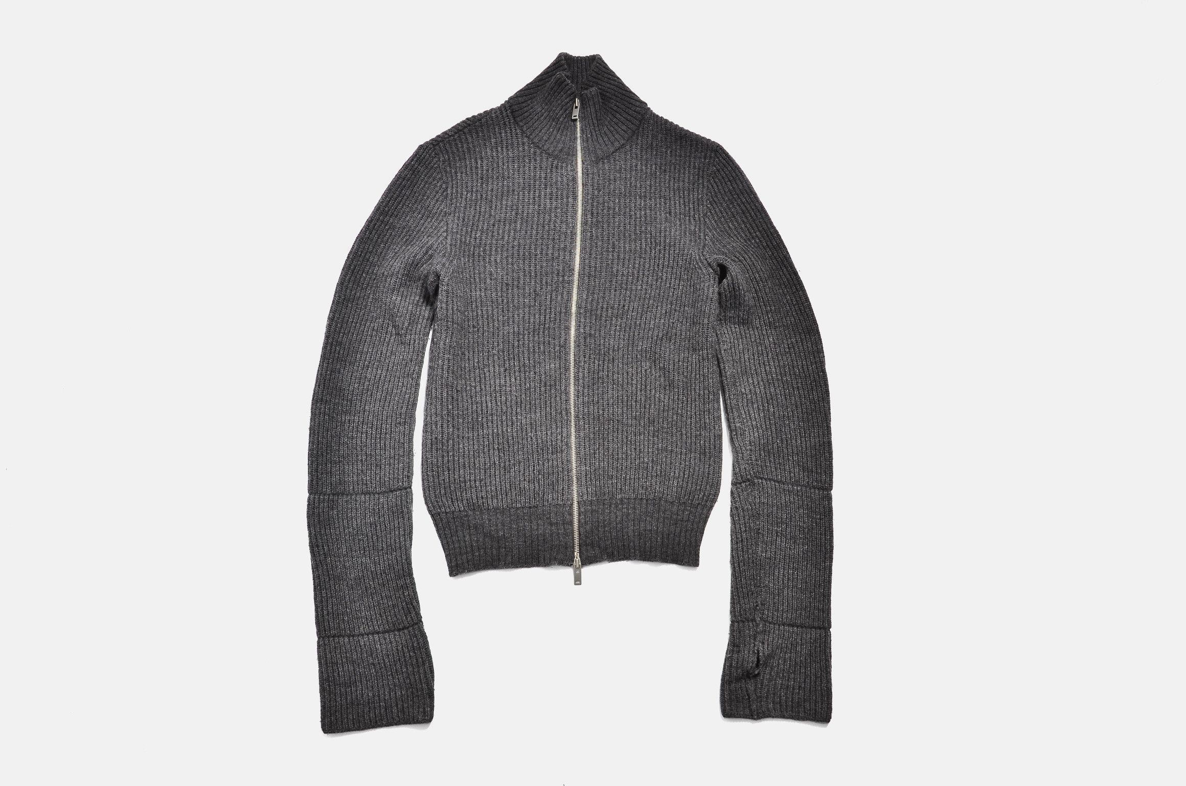 Rib Knit Zip Up Sweater with Thumb Holes