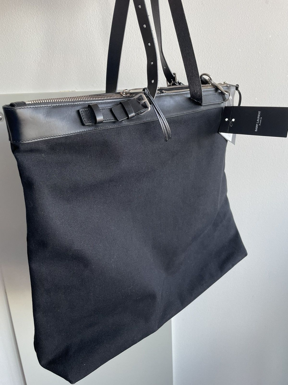 Hedi Slimane × Saint Laurent Paris × Yves Saint Laurent Limited Rare Brand New Runway Canvas Leather Large Tote Bag Size ONE SIZE - 16 Thumbnail
