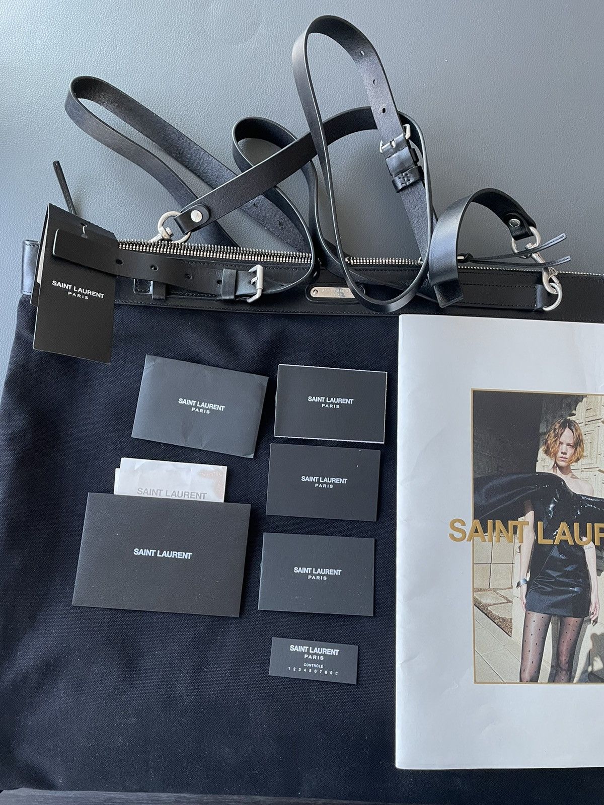 Hedi Slimane × Saint Laurent Paris × Yves Saint Laurent Limited Rare Brand New Runway Canvas Leather Large Tote Bag Size ONE SIZE - 11 Thumbnail