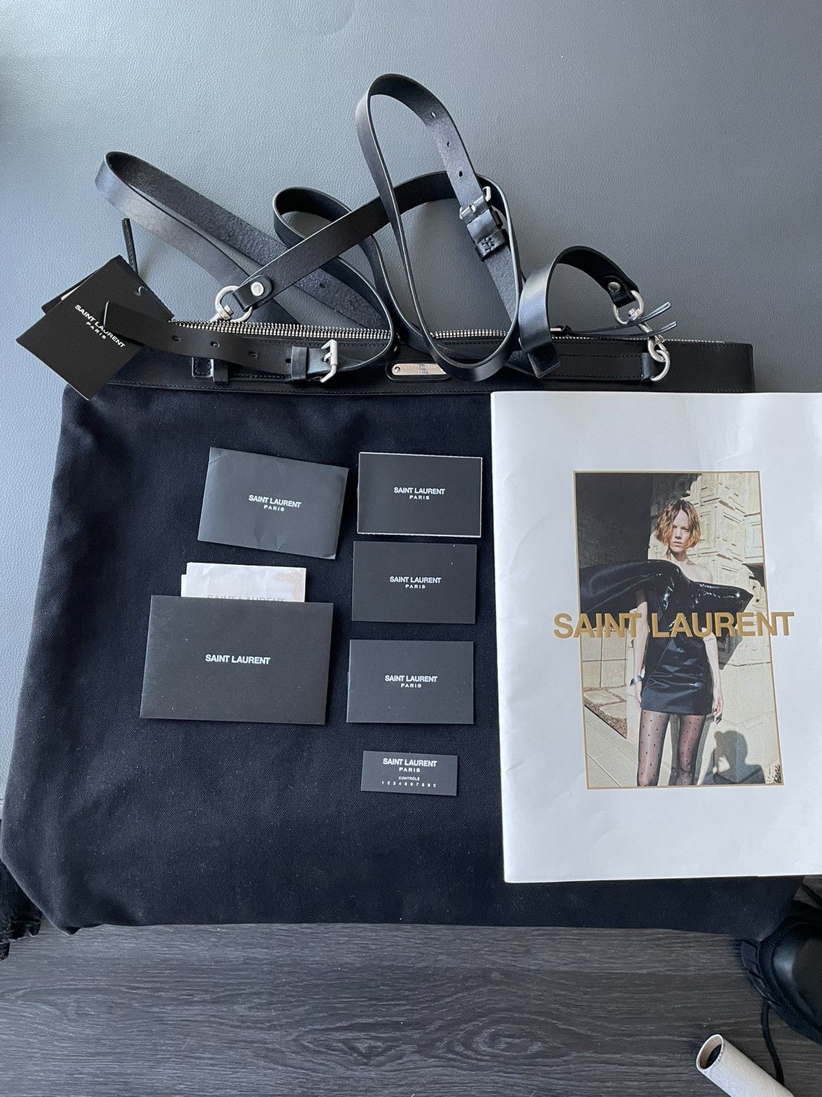 Hedi Slimane × Saint Laurent Paris × Yves Saint Laurent Limited Rare Brand New Runway Canvas Leather Large Tote Bag Size ONE SIZE - 17 Thumbnail