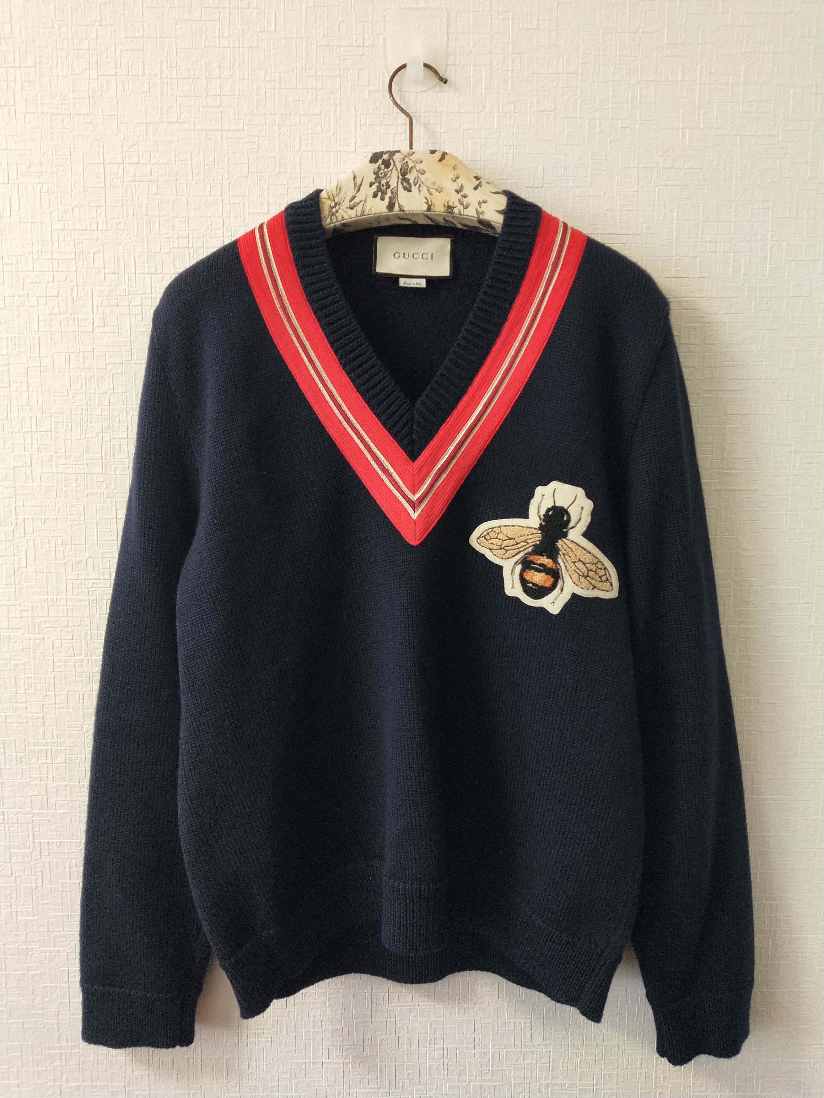 Embroidered Bee V Neck Sweater