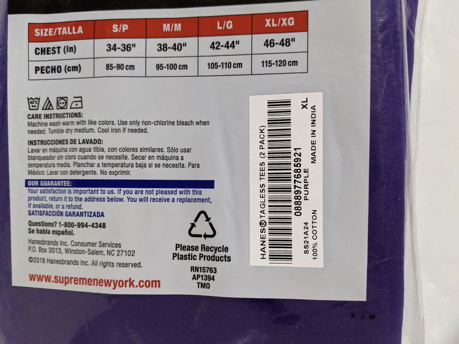 Buy Supreme x Hanes Tagless Tees (2 Pack) 'Purple' - SS21A24 PURPLE