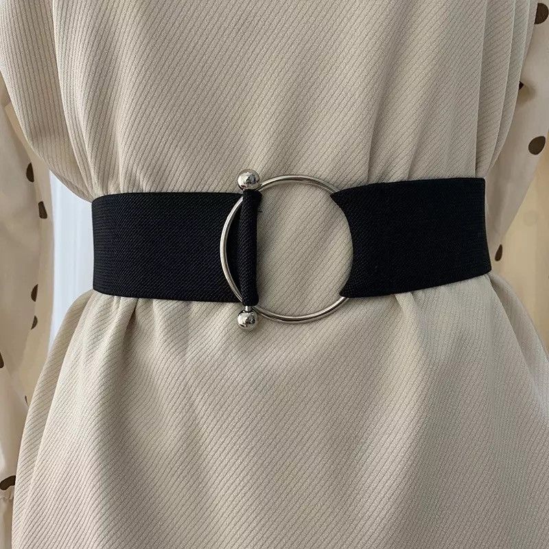 Other Black Simple Waist Elastic Ladies Band Round Buckle Belt Size ONE SIZE - 3 Thumbnail