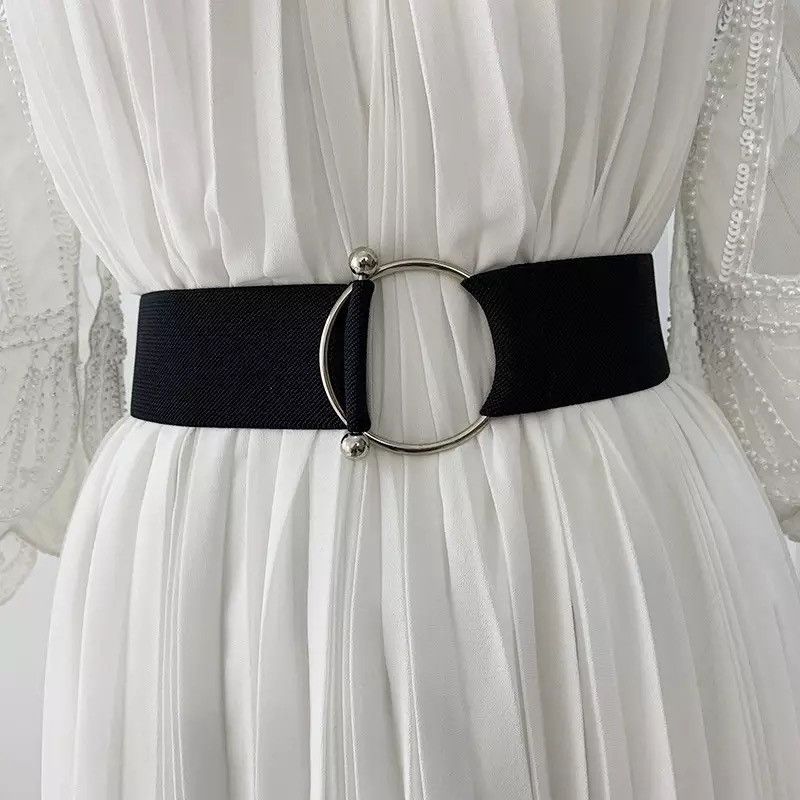 Other Black Simple Waist Elastic Ladies Band Round Buckle Belt Size ONE SIZE - 2 Thumbnail