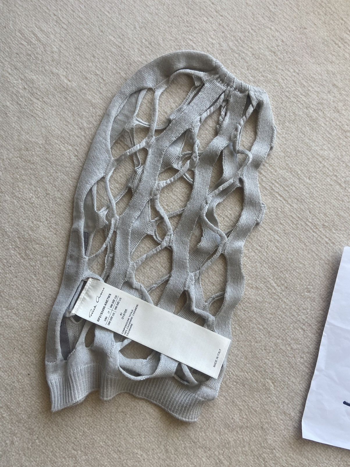 Rick Owens SS21 PHLEGETON BALACLAVA CUTOUT FACE NETMASK OYSTER CASHMERE Size ONE SIZE - 12 Thumbnail