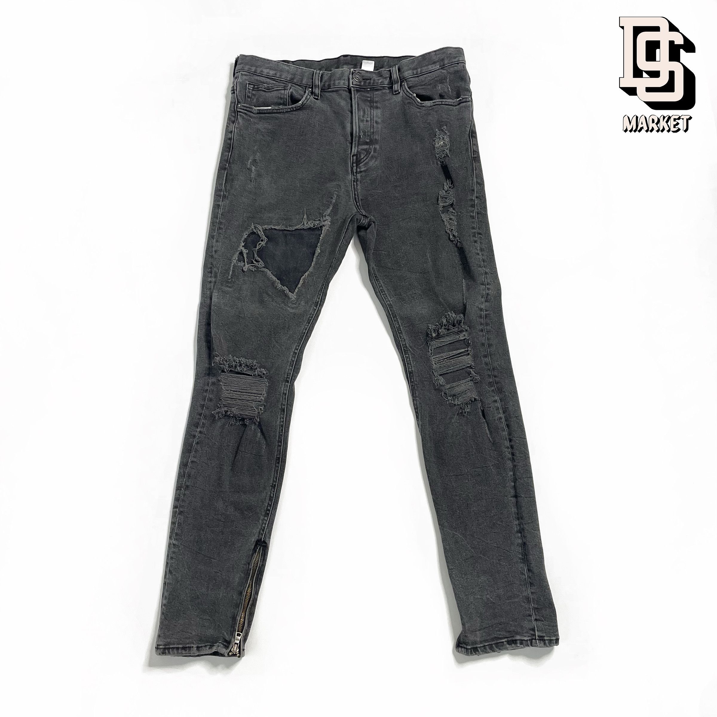 H&M H&M DIVIDED DISTRESSED ZIPPER JEANS DENIM 34 BLACK Size US 34 / EU 50 - 1 Thumbnail