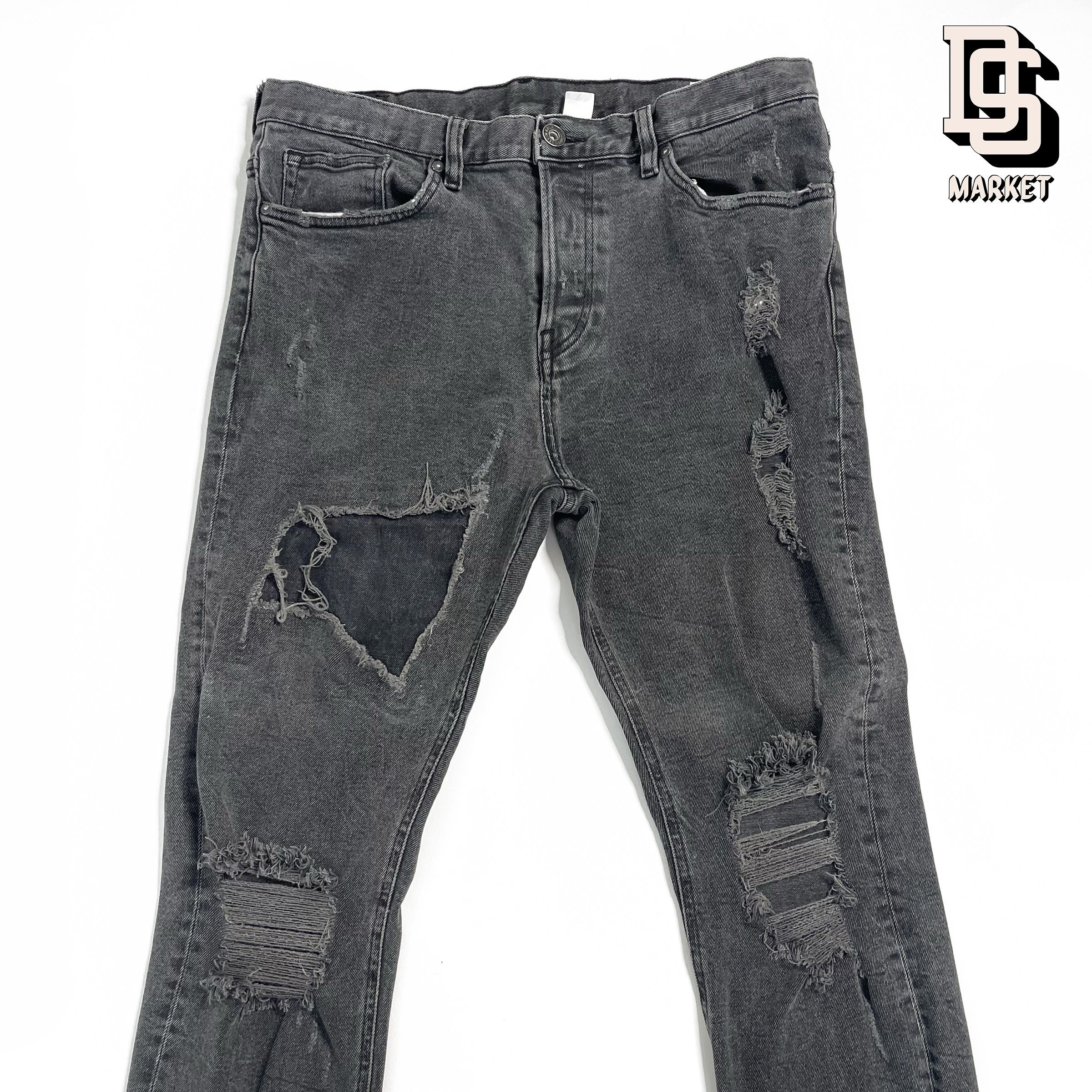 H&M H&M DIVIDED DISTRESSED ZIPPER JEANS DENIM 34 BLACK Size US 34 / EU 50 - 2 Thumbnail