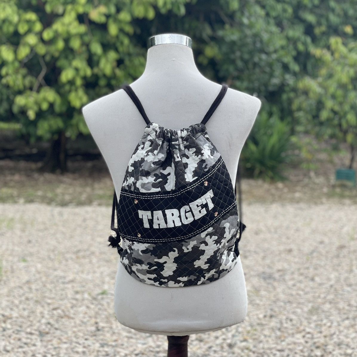 Navy Denim Drawstring Backpack