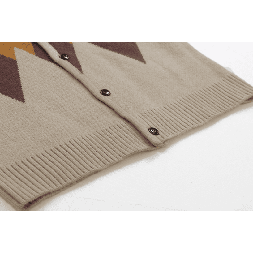 Japanese Brand Brown and Beige rhombus patterned loose cardigan Size US L / EU 52-54 / 3 - 8 Thumbnail